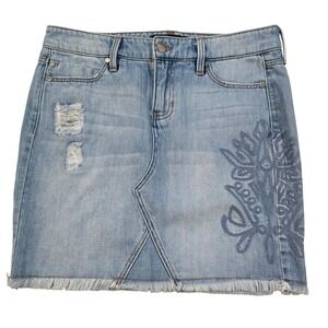 Liverpool Womens Chester Mended Embroidered Denim Mini Skirt Light Wash Size 2